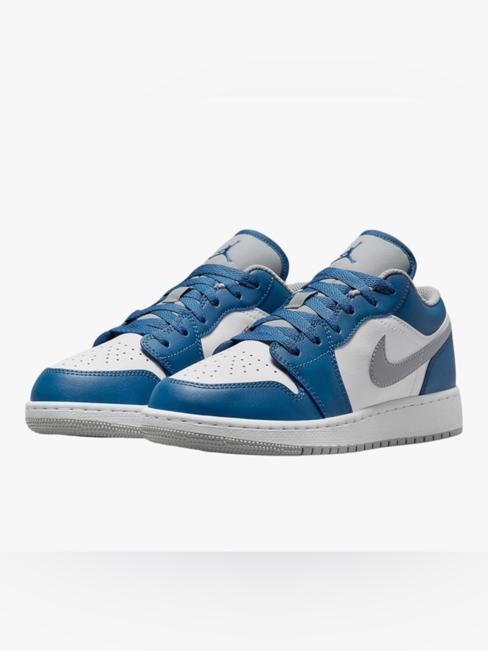Jordan Nike 1 Low-Top Sneakers in White, Blue and Silver Mens Size 8 New